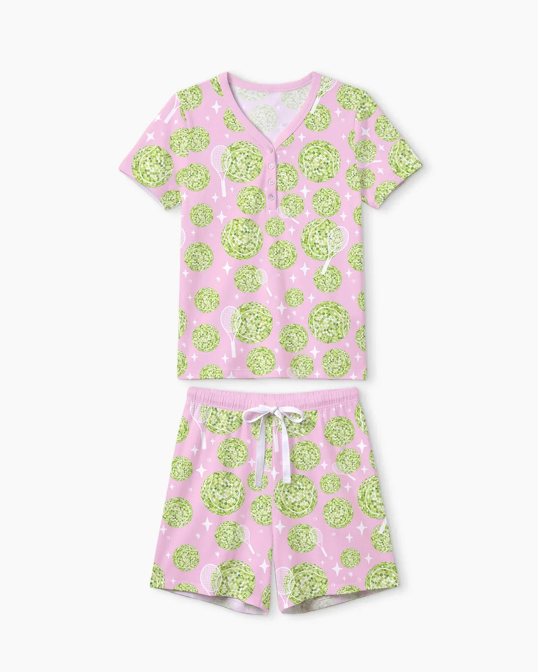 Tennis Disco Girl Party Matching Women Short Sleeve Short Pajama Set