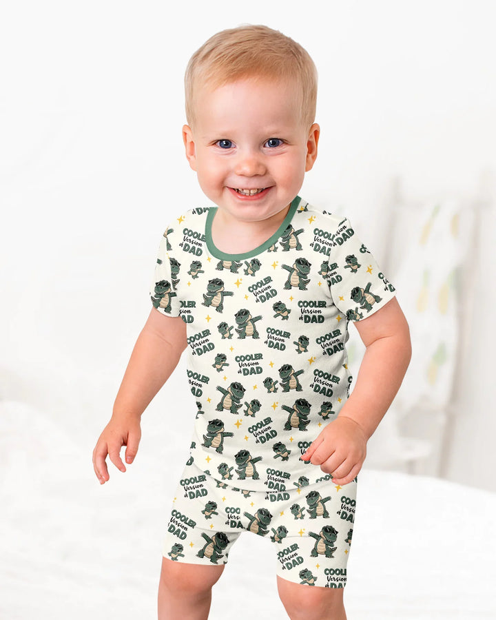 Cool Dino Daddy & Me Matching Bamboo Two Piece Short Sleeve Shorts Pajama Set