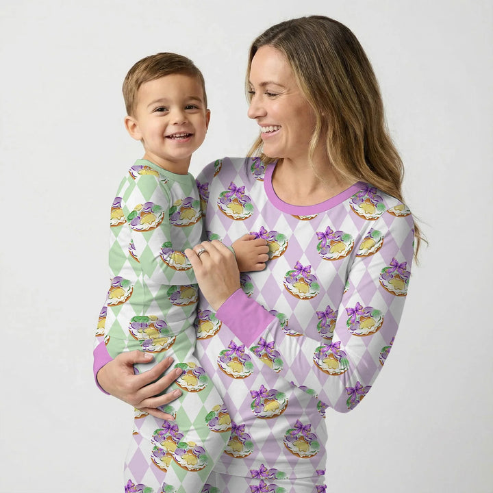 Mardi Gras Donut Bamboo Two Piece Long Sleeve Pajama Set