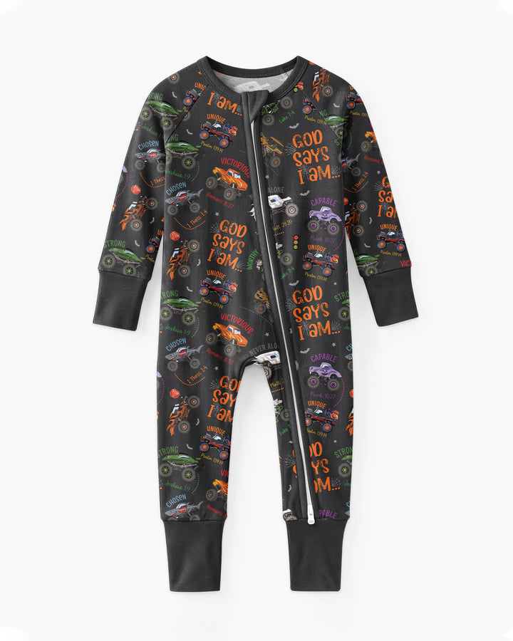 God Says I Am BOY Halloween Monster Truck  Bamboo Convertible Zippy