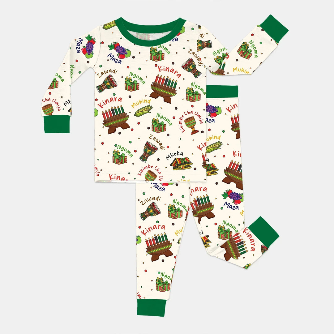 Happy Kwanzaa Family Matching Bamboo Two Piece Long Sleeve Pajama Set