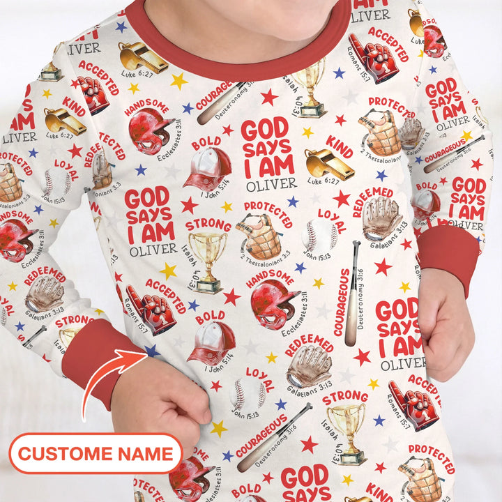 Baseball God Says I Am Custom Name Bamboo Two Piece Long Sleeve Pajama Set