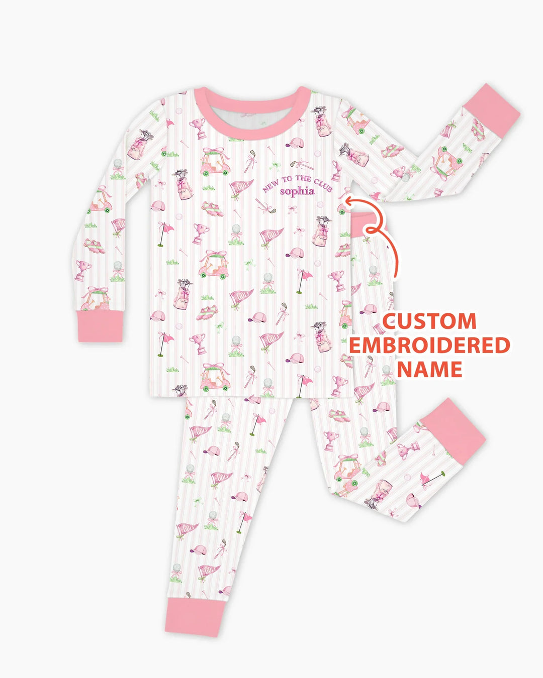 Personalized Embroidered Golf Baby Girl Bamboo Two Piece Long Sleeve Pajama Set