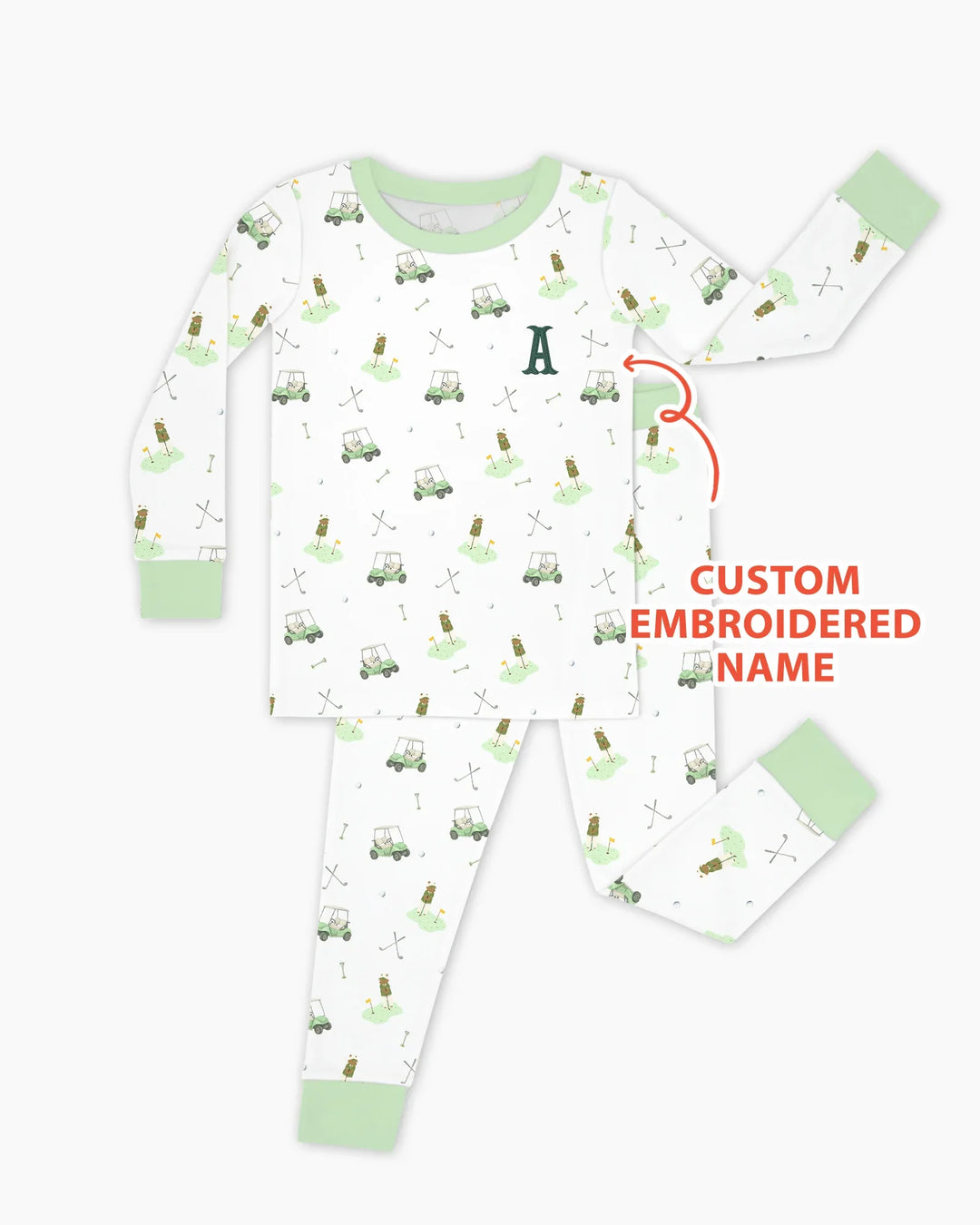 Custom Embroidered Name Monogram Letter Golf Two Piece Long Sleeve Pajama Set