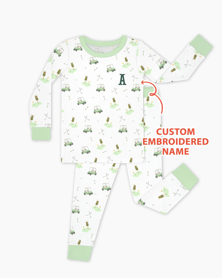 Custom Embroidered Name Monogram Letter Golf Two Piece Long Sleeve Pajama Set