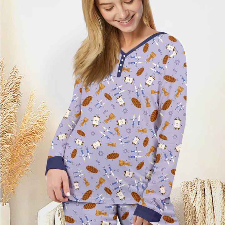 Shabbat Shalom Family Matching Custom Bamboo Women Pajama Set