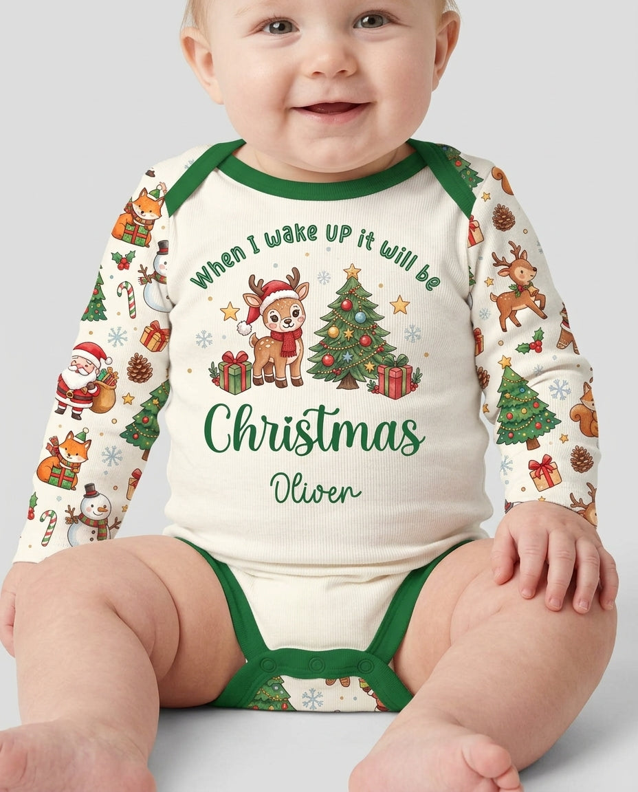 Custom Name When I Wake Up It's Will Be Christmas Bamboo Bodysuit