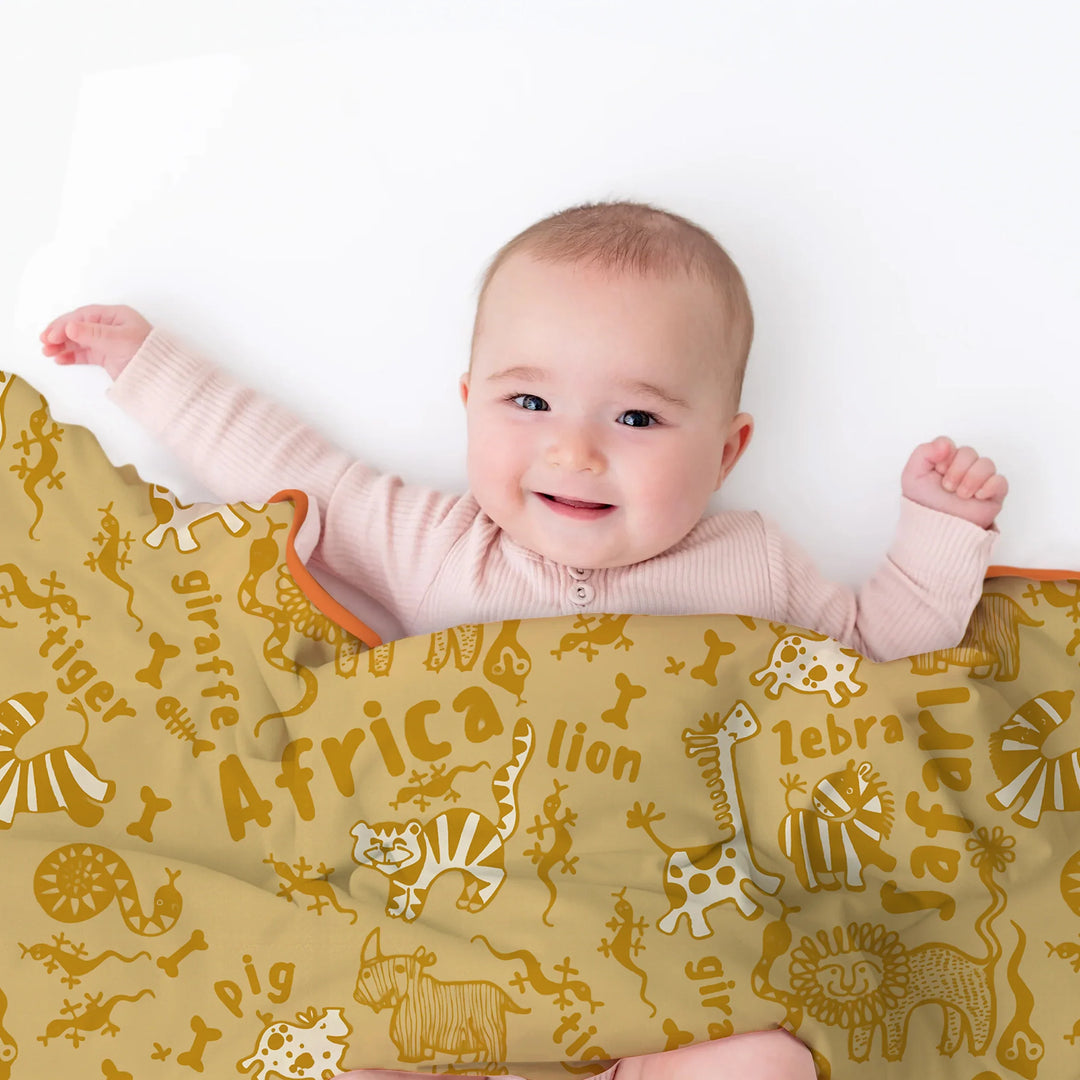Handdrawn African Animals Bamboo Blanket