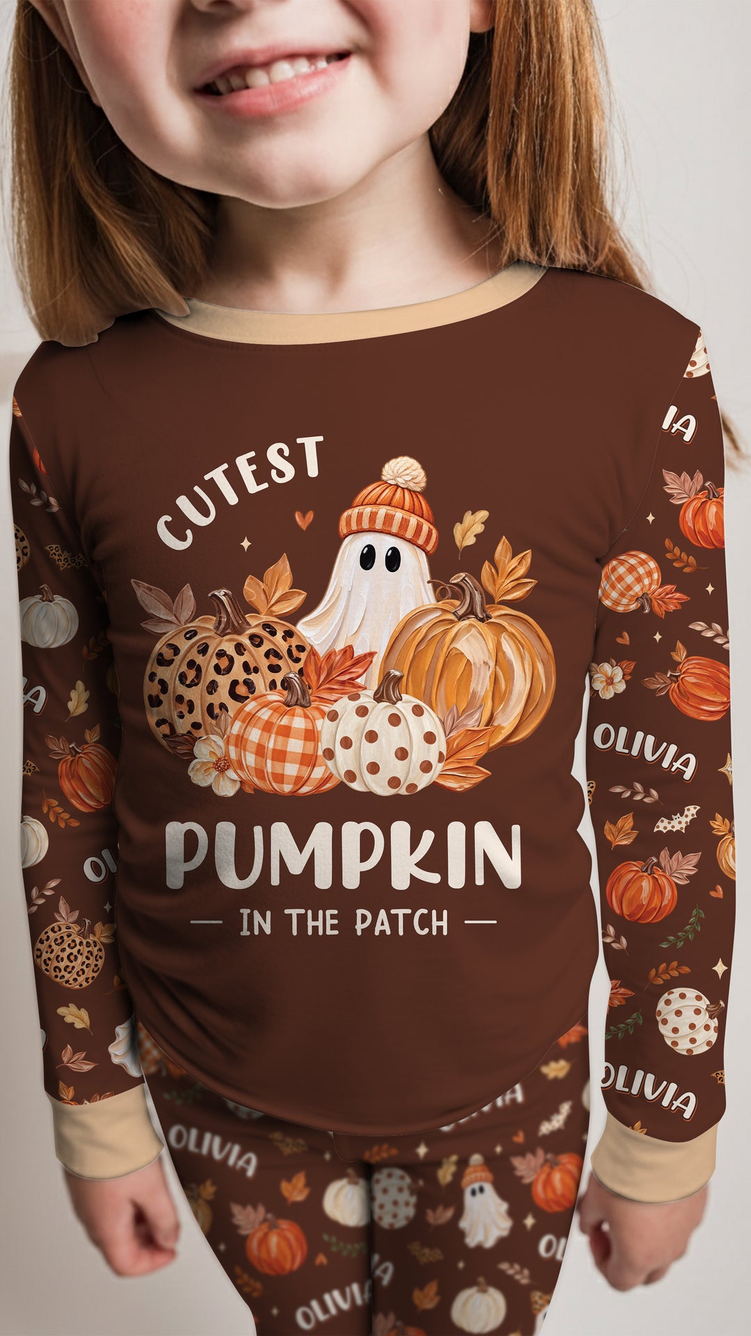 Cutest Pumpkin In The Patch Custom Name Bamboo Two Piece Long Sleeve Pajama Set