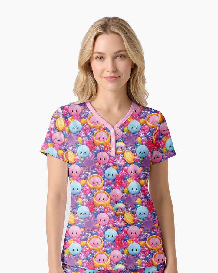 Rainbow Glitter Dumplings Bamboo Women Short Sleeve Short Pajama Set