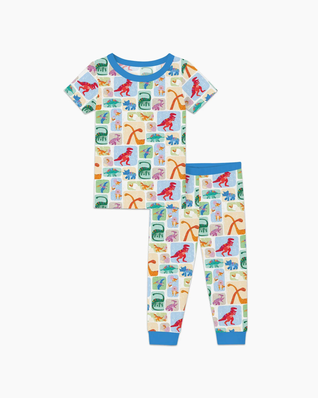 Rainbow Dino Friends Family Matching Bamboo Two Piece Short Sleeve Pajama Set