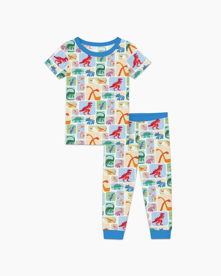 Rainbow Dino Friends Family Matching Bamboo Two Piece Short Sleeve Pajama Set