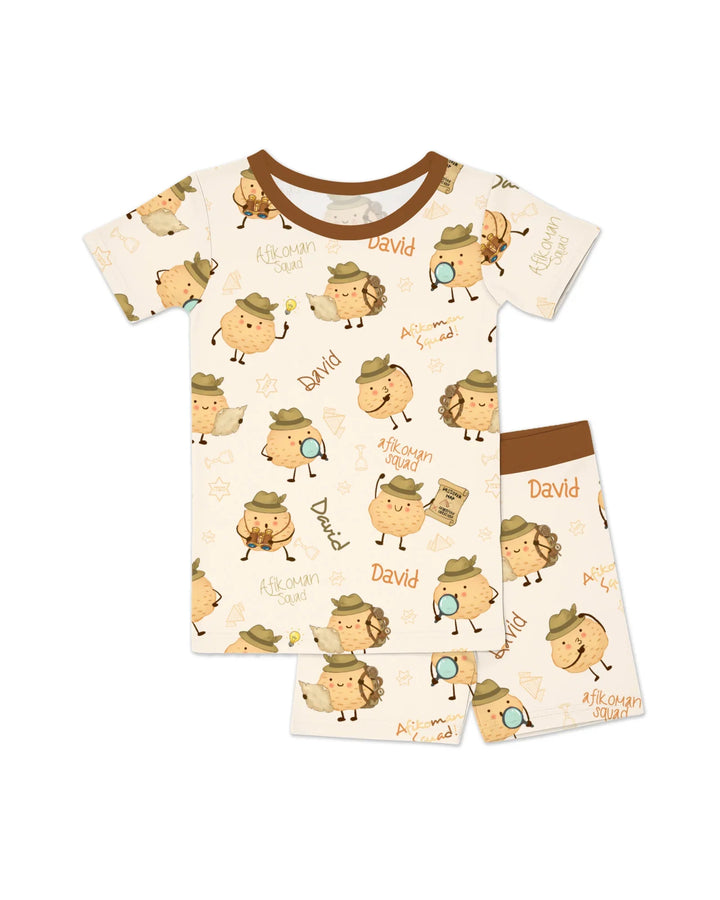 Custom Name Passover Afikoman Bamboo Two Piece Short Sleeve Shorts Pajama Set