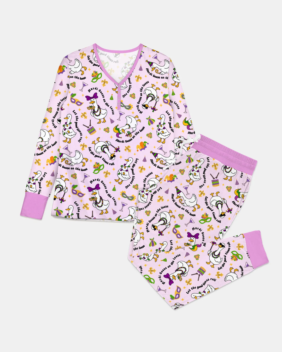 Mardi Gras Silly Goose Bamboo Women Pajama Set