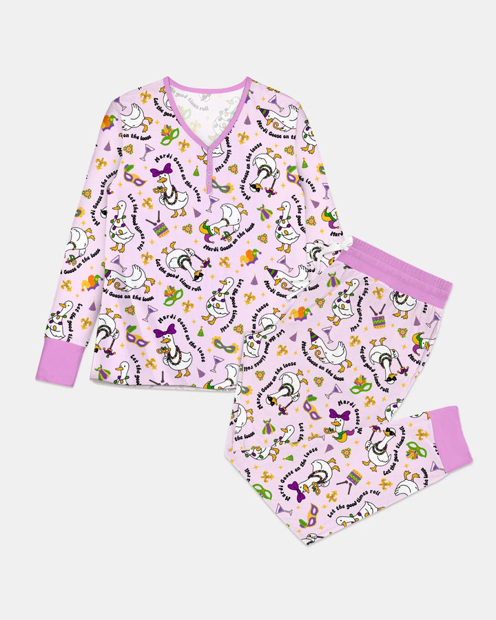 Mardi Gras Silly Goose Bamboo Women Pajama Set