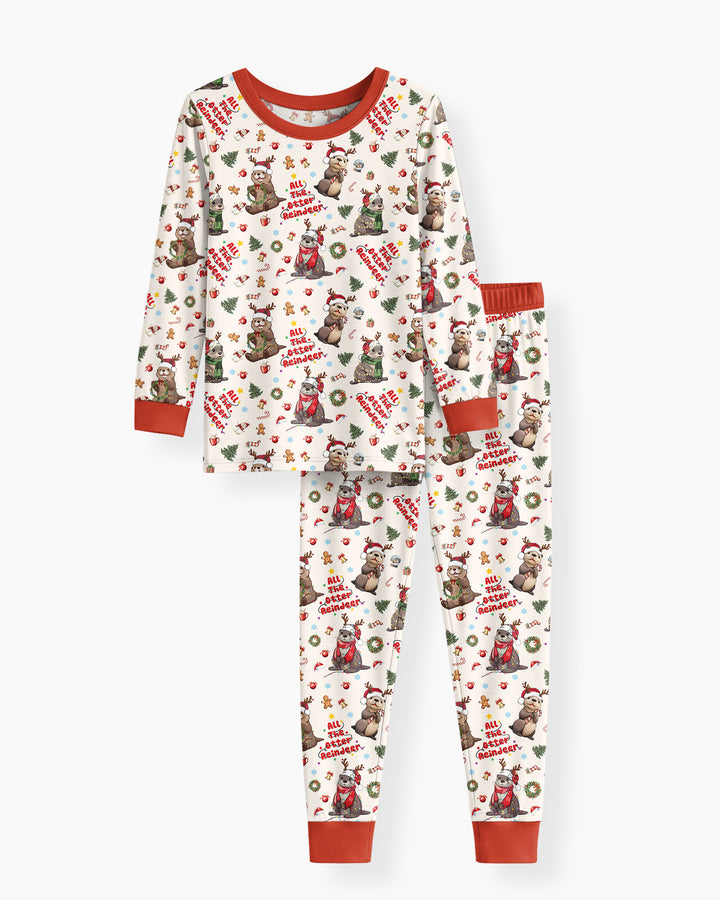 All The Otter Reindeer Bamboo Two Piece Long Sleeve Pajama Set