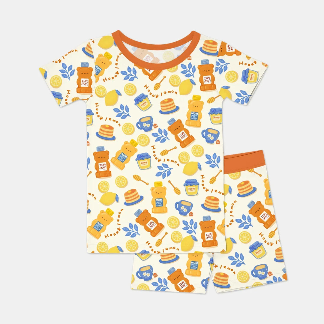 Honey Bear Bottle Bamboo Two Piece Short Sleeve Shorts Pajama Set