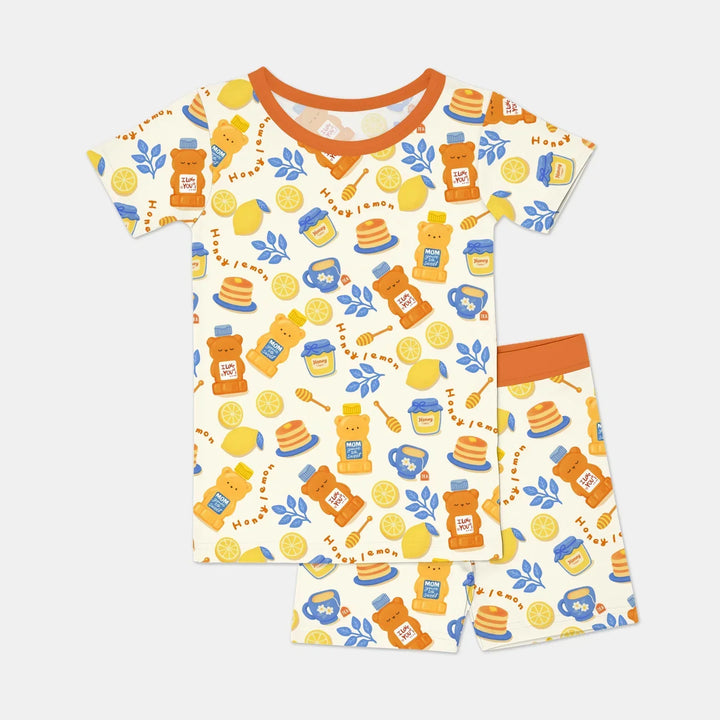 Honey Bear Bottle Bamboo Two Piece Short Sleeve Shorts Pajama Set