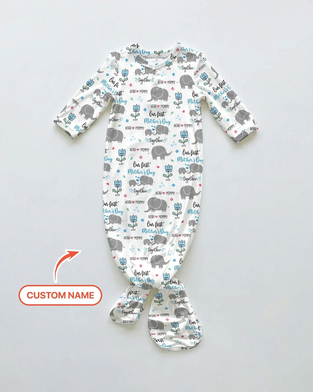 Custom Name Elephant Our First Mother's Day Bamboo Knot Gown