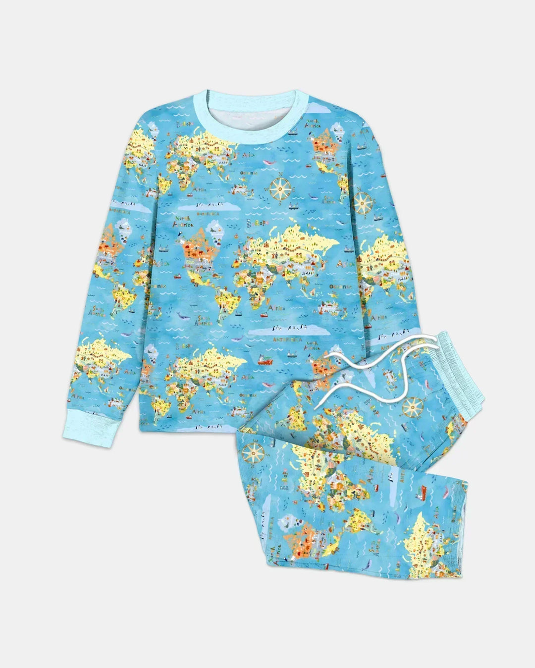 Whimsical World Map Family Matching Bamboo Men's Pajama Set