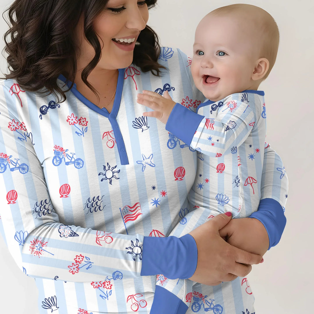 Red, White & Beachy Family Matching Bamboo Women Pajama Set