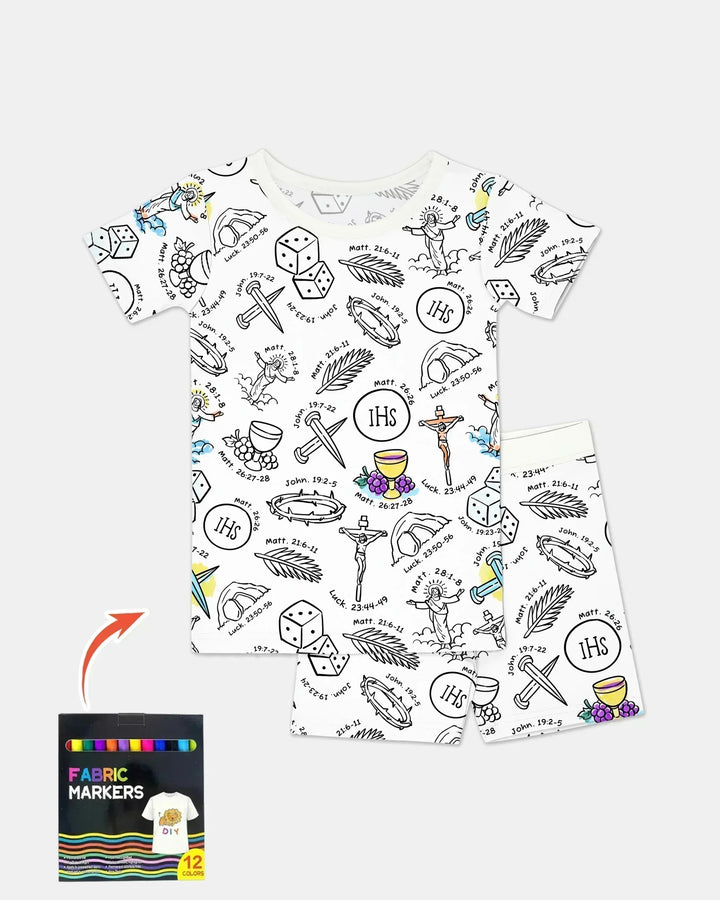 Easter Story Colorable Bamboo Two Piece Short Sleeve Shorts Pajama Set