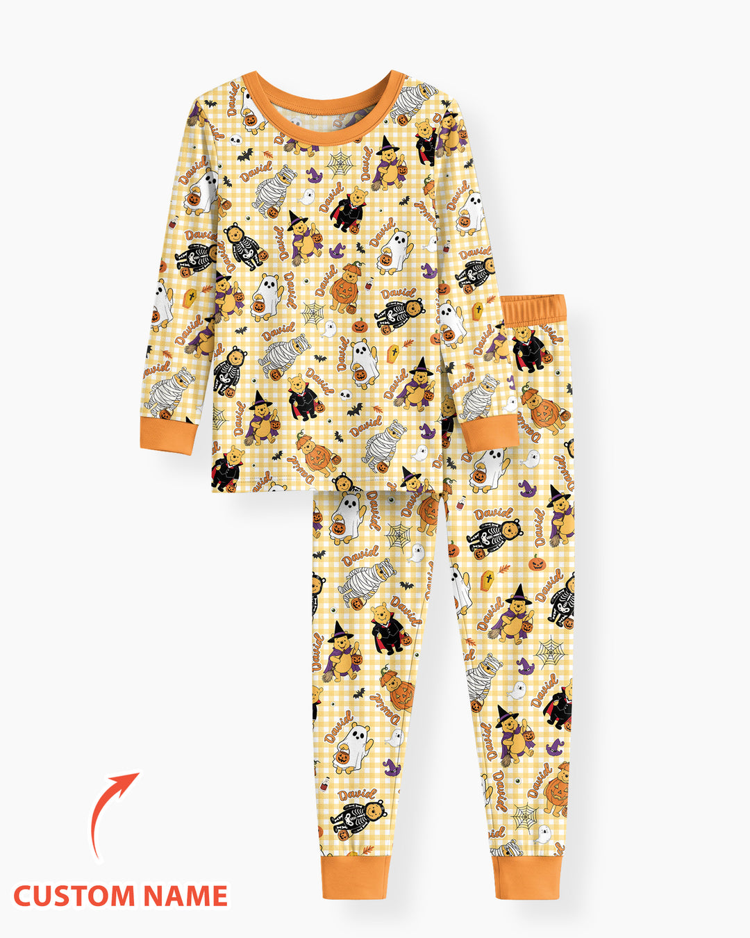Halloween Bear Custom Name Bamboo Two Piece Long Sleeve Pajama Set