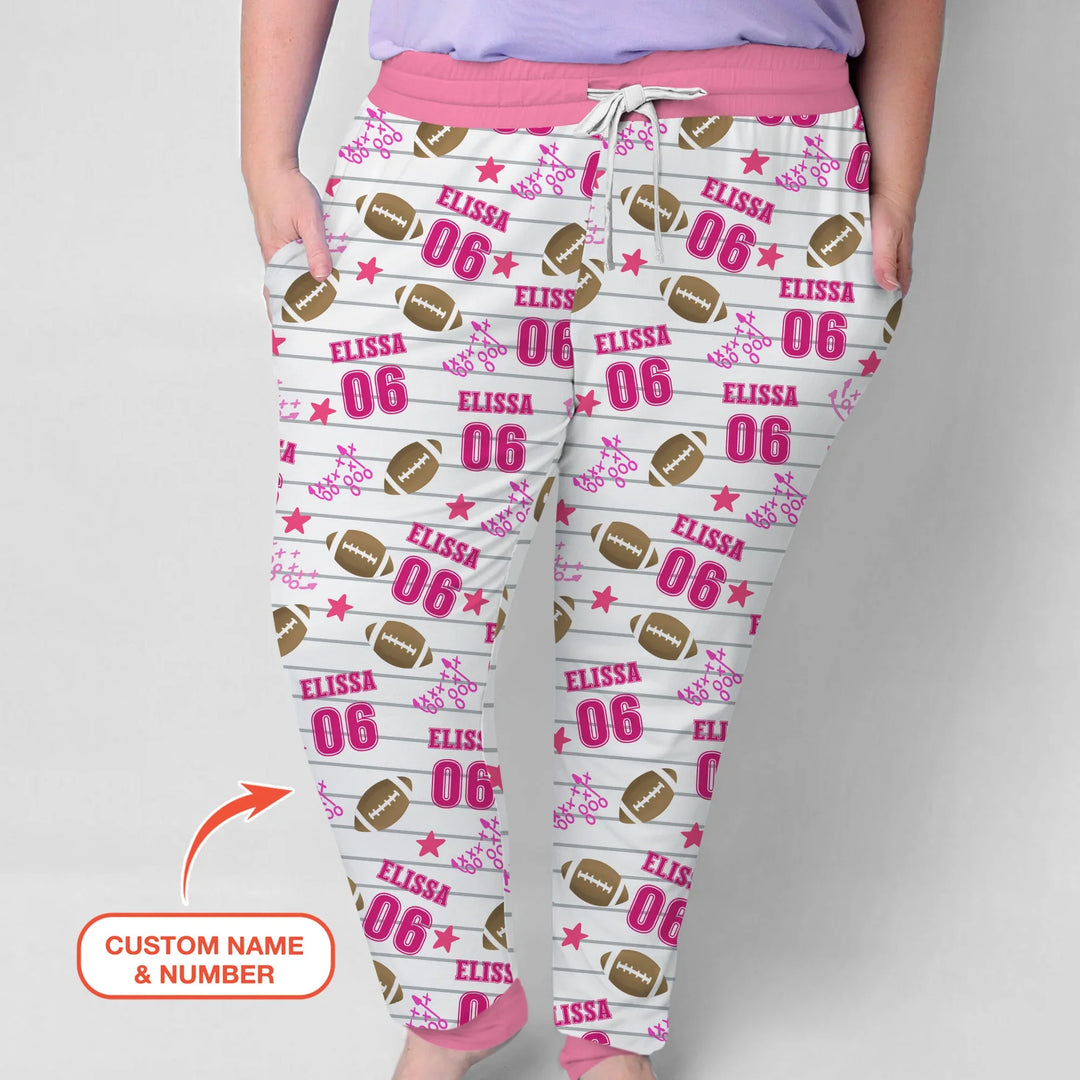 Custom Name Football Time Pink Matching Bamboo Women Pajama Set