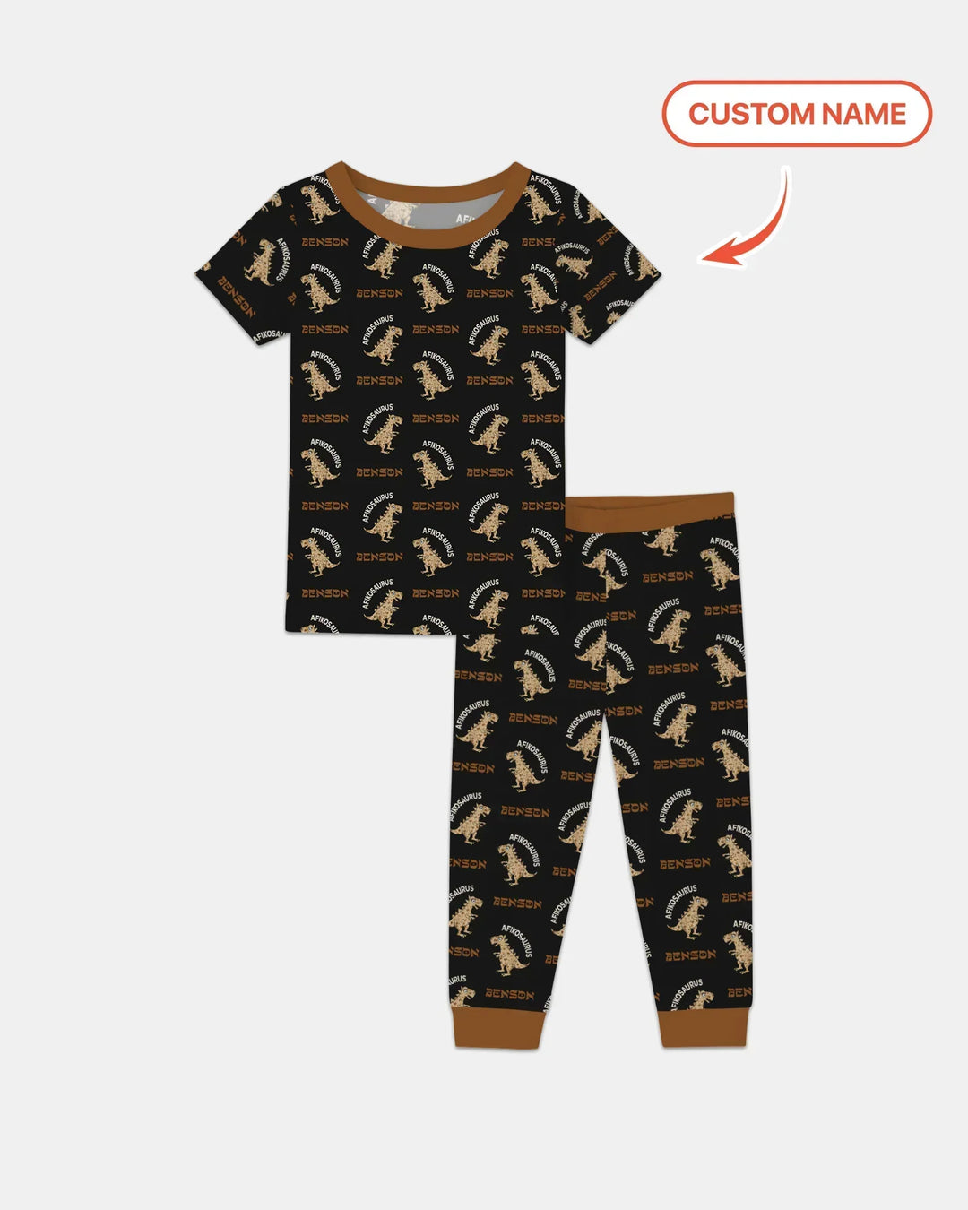 Custom Name Afikosaurus Bamboo Two Piece Short Sleeve Pajama Set