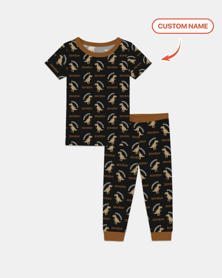 Custom Name Afikosaurus Bamboo Two Piece Short Sleeve Pajama Set