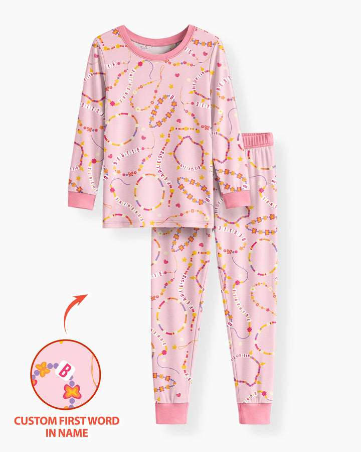 In My Friendship Bracelet Era Girls Matching  Bamboo Two Piece Long Sleeve Pajama Set
