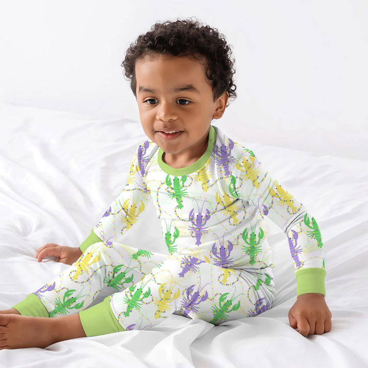 Mardi Gras Crawfish Family Matching Bamboo Two Piece Long Sleeve Pajama Set