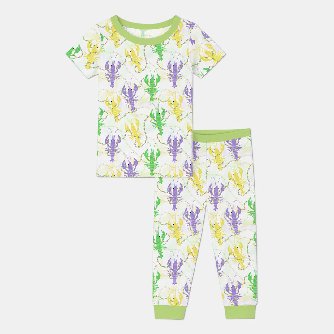Mardi Gras Crawfish Family Matching Bamboo Two Piece Short Sleeve Pajama Set