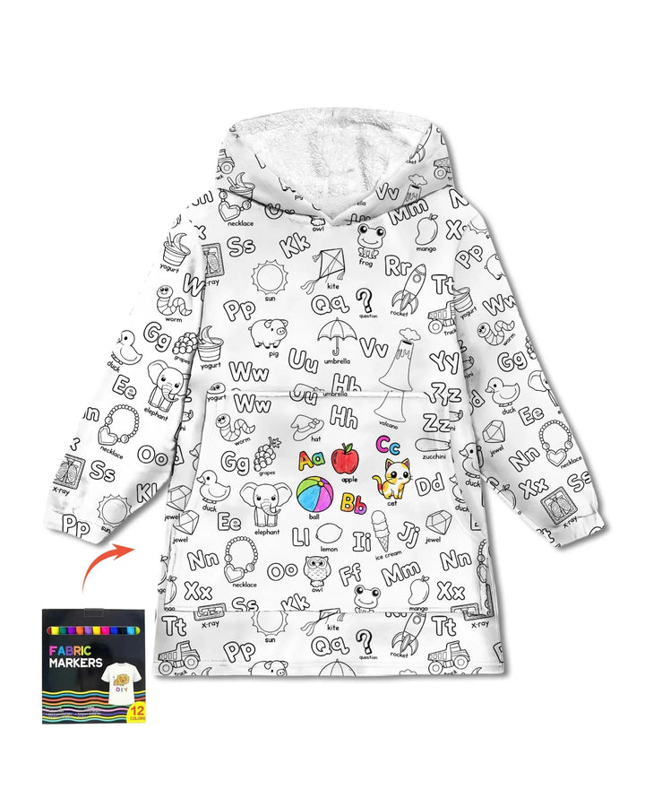 All Colorable Alphabet Wearable Bamboo Blanket Hoodie