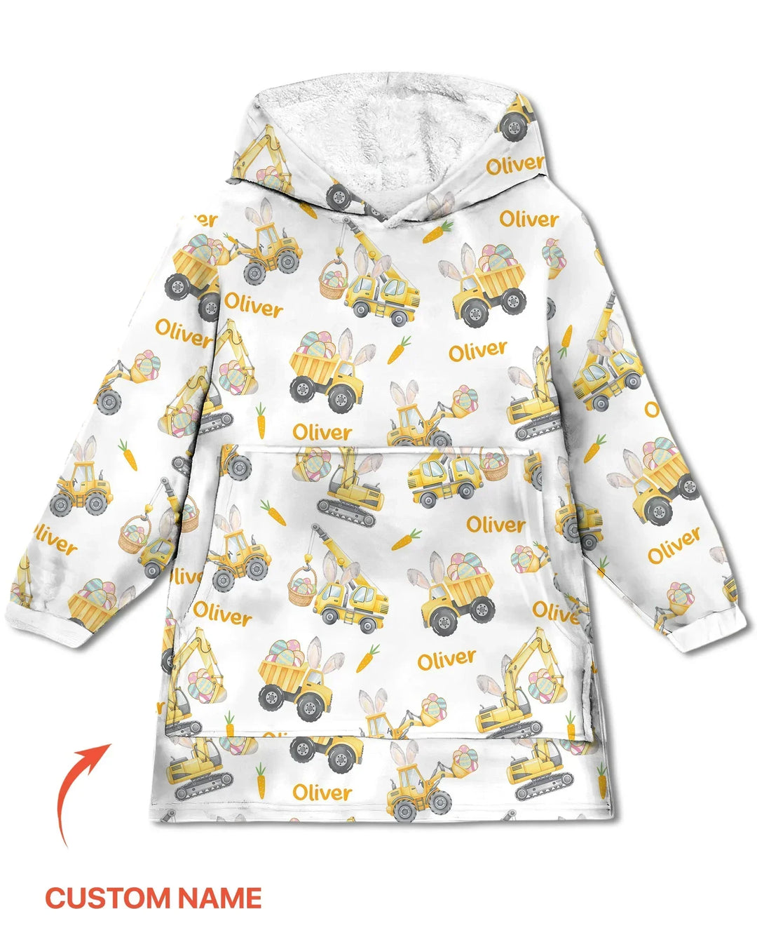 Custom Name Eggs-cavator Construction Bamboo Blanket Hoodie