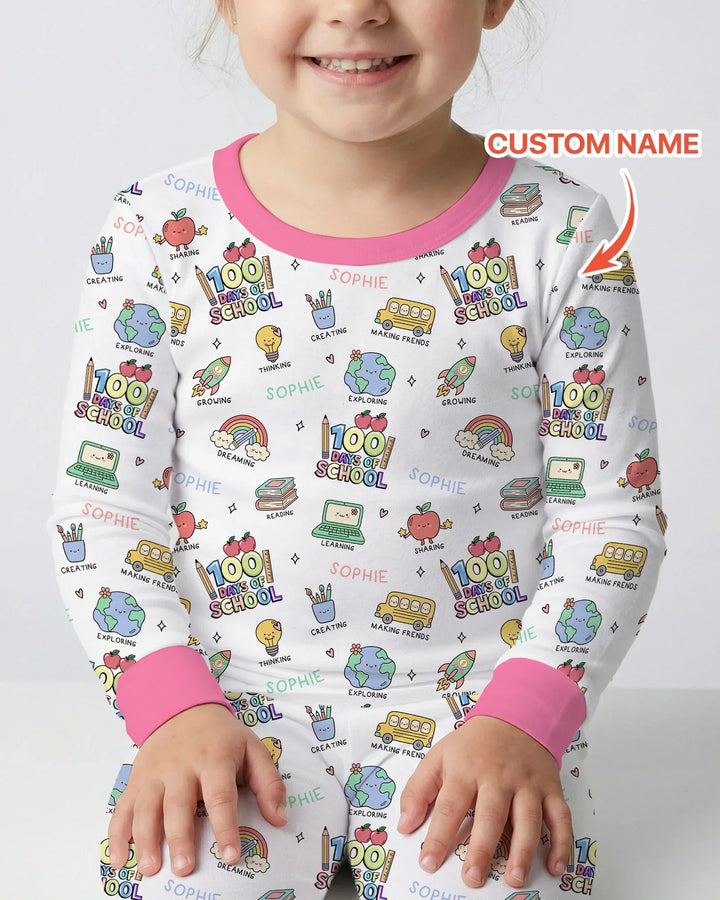 Custom Name Celebration Hundred Days Bamboo Two Piece Long Sleeve Pajama Set