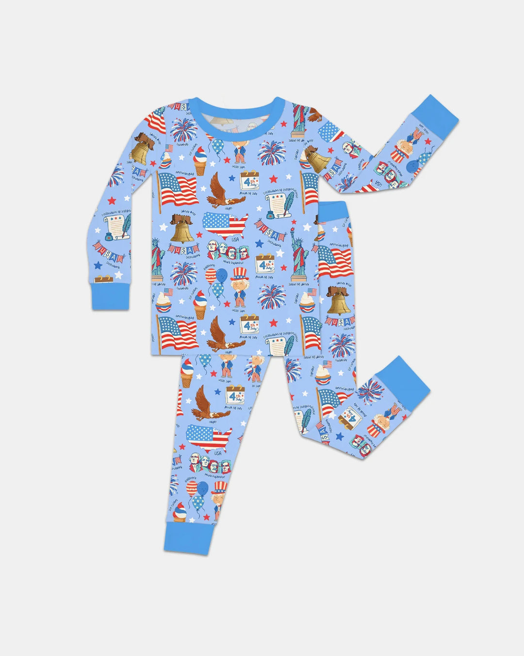 Hand Drawn Patriotic Iconic Bamboo Two Piece Long Sleeve Pajama Set