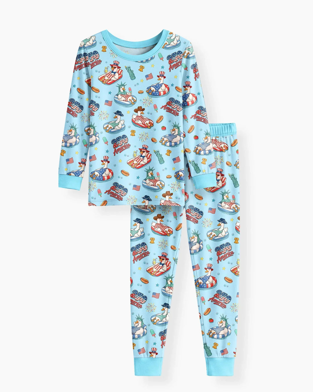 250 America Patriotic Goose Family Matching Bamboo Two Piece Long Sleeve Pajama Set