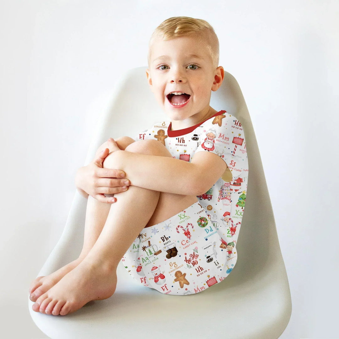 Christmas Alphabet Bamboo Two Piece Short Sleeve Shorts Pajama Set