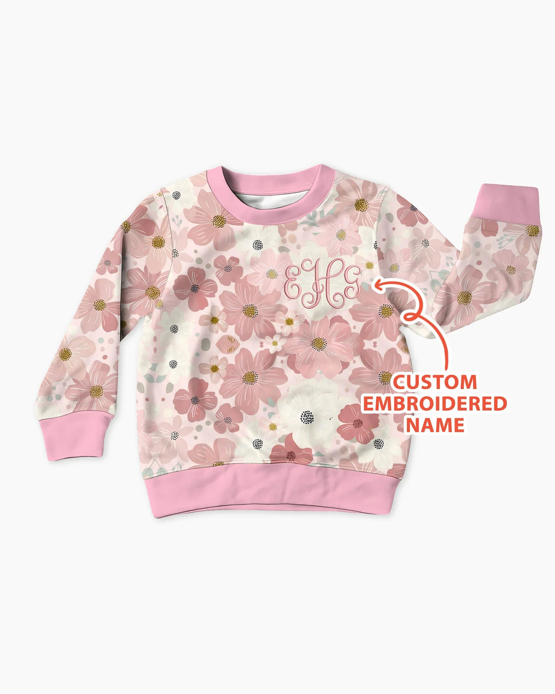 Custom Embroidered Name Floral Bamboo Crewneck Sweatshirt