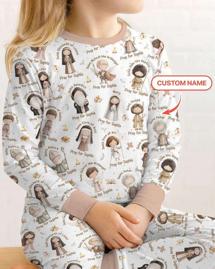 Pray For Me Custom Name Bamboo Two Piece Long Sleeve Pajama Set