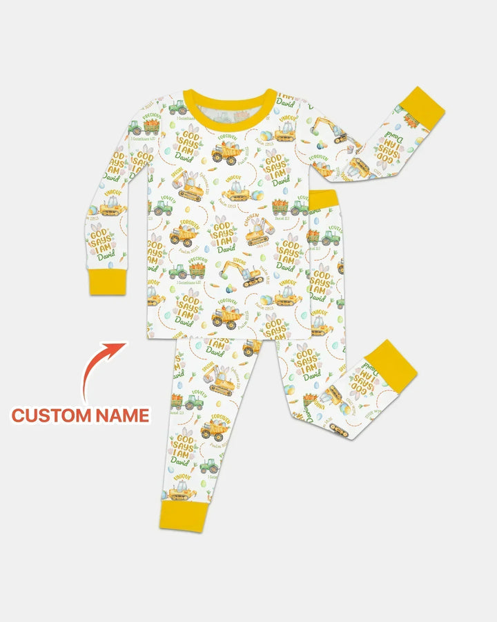 Happy Easter God Says I Am Custom Name Bamboo Two Piece Long Sleeve Pajama Set