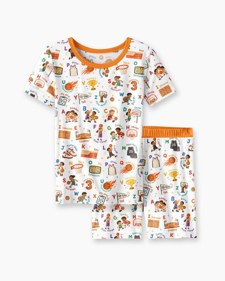 Basketball Alphabet Bamboo Two Piece Short Sleeve Shorts Pajama Set
