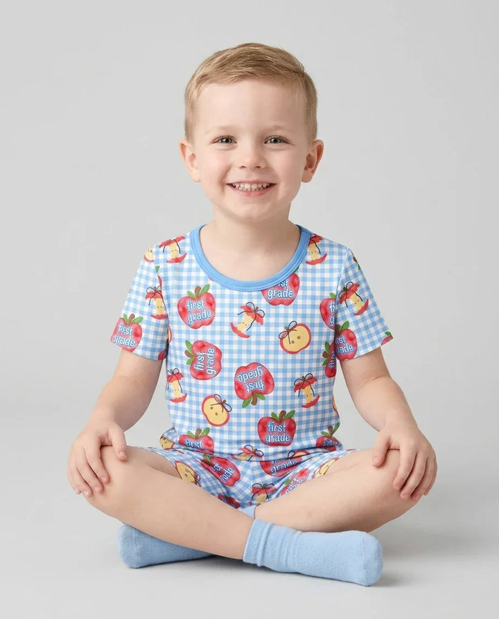 Custom School Grade Apple Days Bamboo Two Piece Short Sleeve Shorts Pajama Set