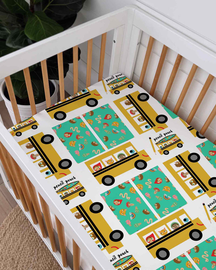 School Bus Adventures Bamboo Fitted Crib Sheet
