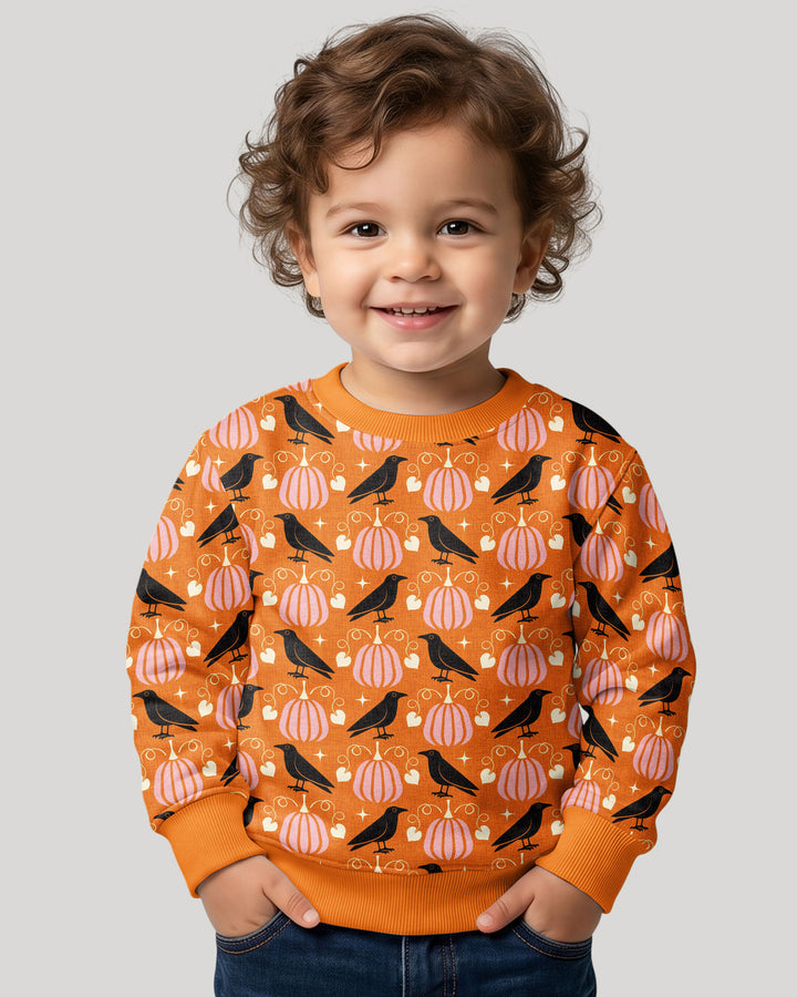 Ravens in a Pumpkin Patch - Orange Pink Bamboo Crewneck Sweatshirt