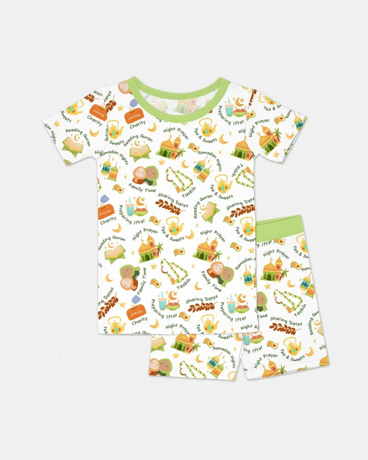Ramadan Mubarak Matching Family Bamboo Two Piece Short Sleeve Shorts Pajama Set