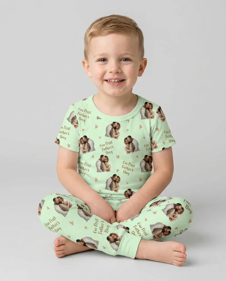 Custom Photo Our First as Parents Bamboo Two Piece Short Sleeve Pajama Set