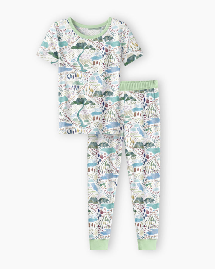 Whimsical Psalms 23 Map Bamboo Two Piece Short Sleeve Pajama Set