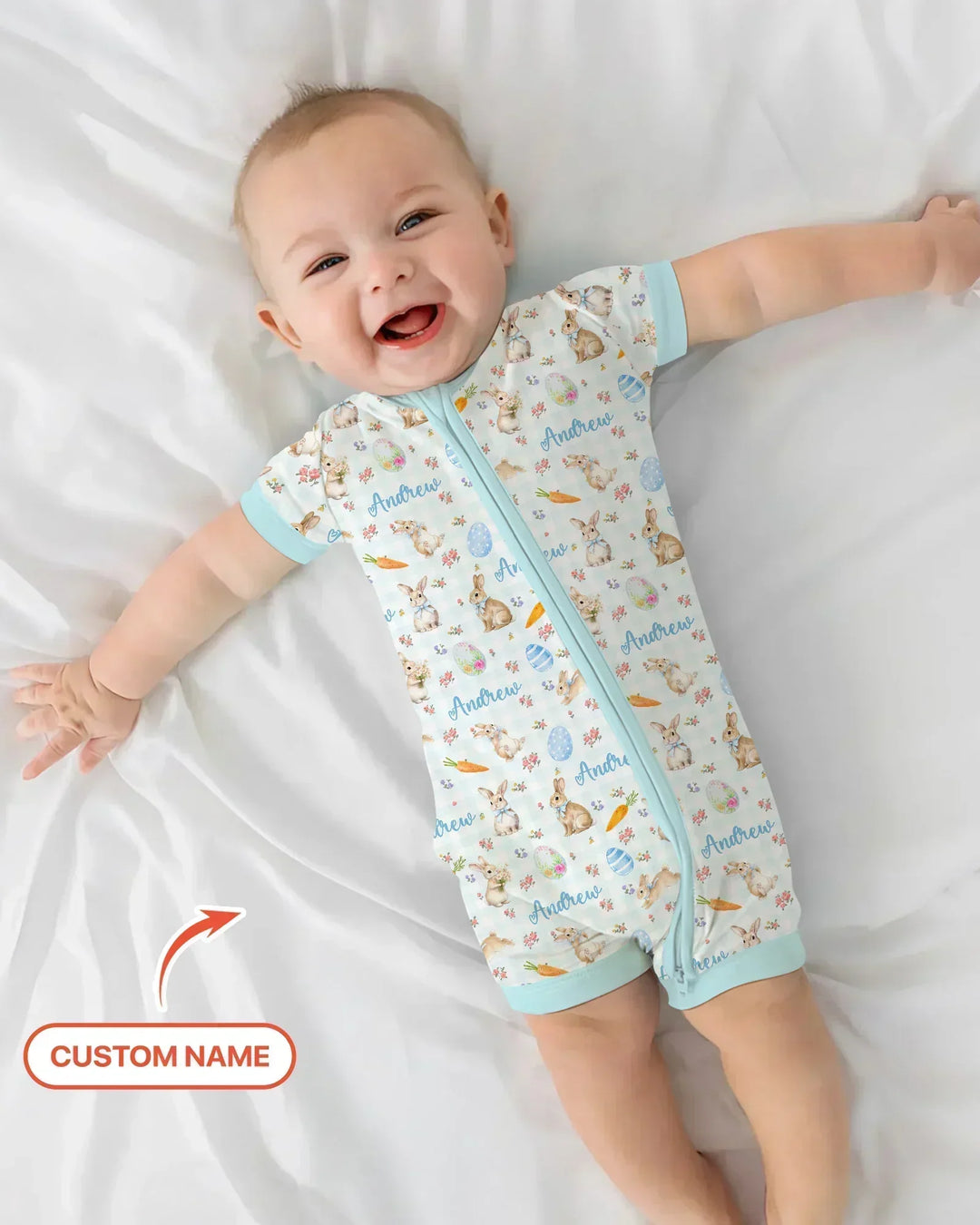 Custom Name Bunny Garden Bamboo Shorty Zippy